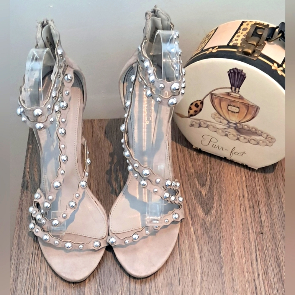 Bella Marie Grey Studded Strappy Heels Sz 10M Pre-Owned